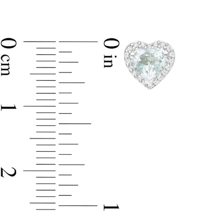 5.0mm Aquamarine and 0.13 CT. T.W. Diamond Frame Heart Stud Earrings in 10K White Gold