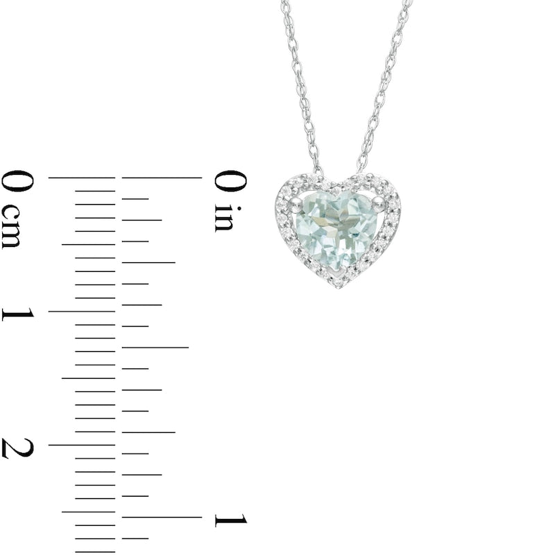 6.0mm Aquamarine and 0.07 CT. T.W. Natural Diamond Heart Pendant in 10K White Gold