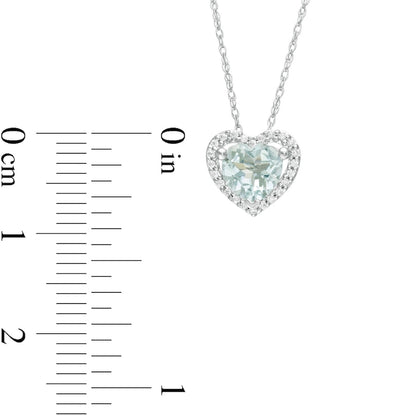 6.0mm Aquamarine and 0.07 CT. T.W. Natural Diamond Heart Pendant in 10K White Gold