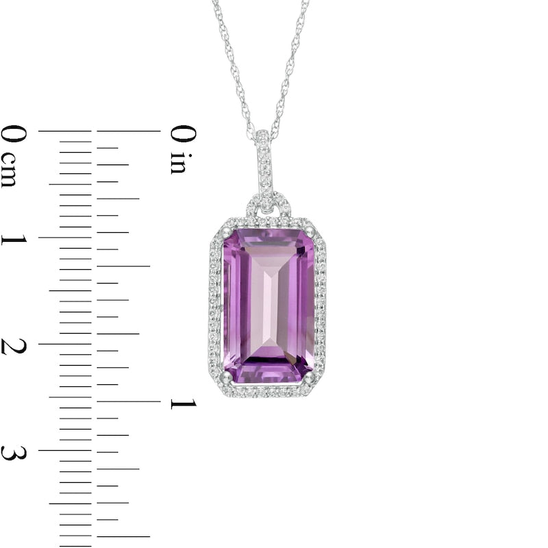 Elongated Emerald-Cut Amethyst and White Topaz Frame Doorknocker Pendant in Sterling Silver