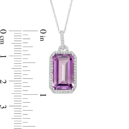 Elongated Emerald-Cut Amethyst and White Topaz Frame Doorknocker Pendant in Sterling Silver