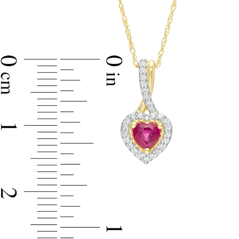4.0mm Heart-Shaped Ruby and 0.07 CT. T.W. Natural Diamond Frame Drop Pendant in 10K Yellow Gold