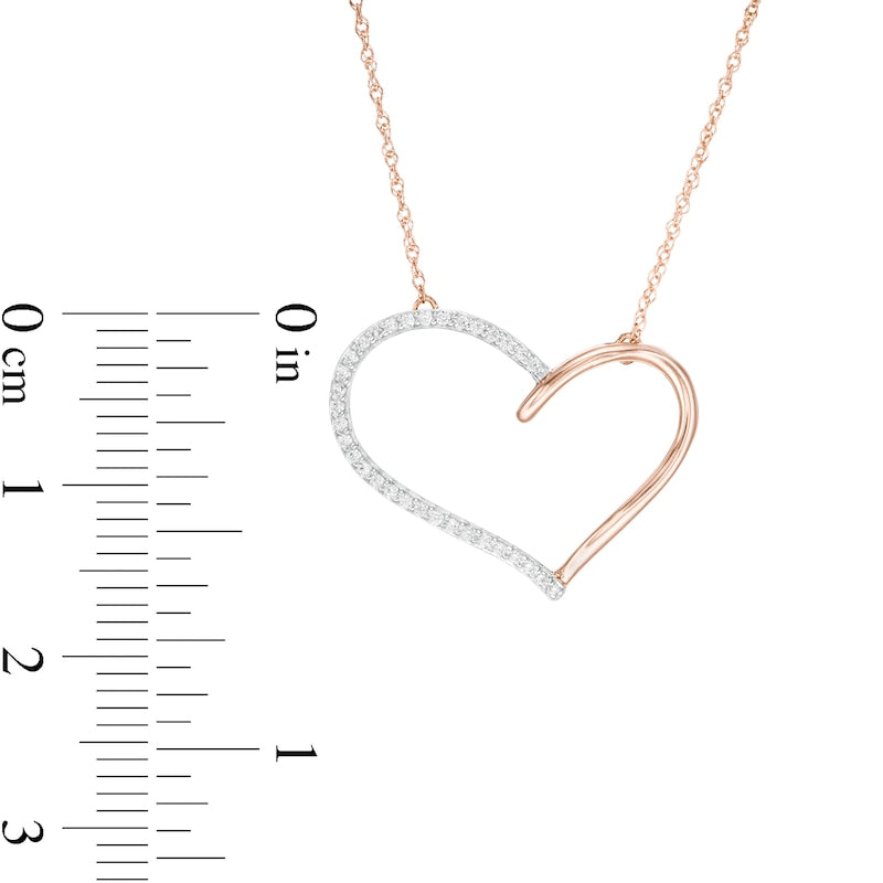 0.13 CT. T.W. Natural Diamond Heart Outline Necklace in 10K Rose Gold