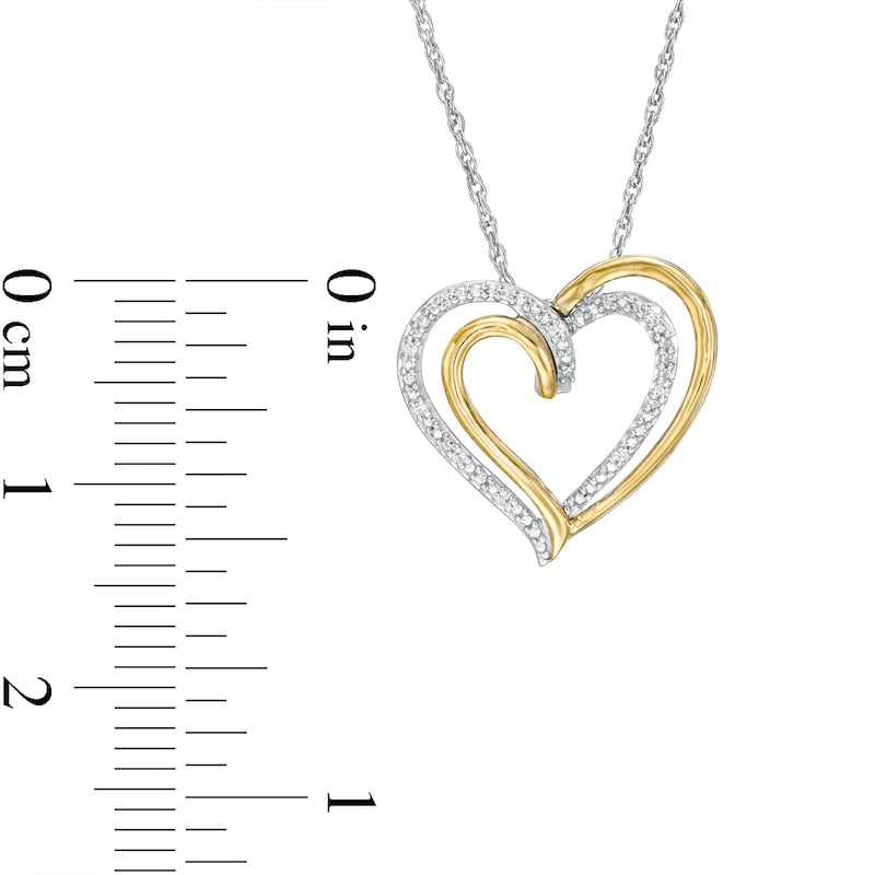 Natural Diamond Accent Double Heart Pendant in Sterling Silver and 10K Yellow Gold
