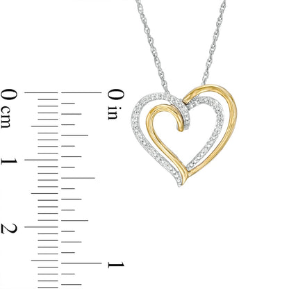 Natural Diamond Accent Double Heart Pendant in Sterling Silver and 10K Yellow Gold