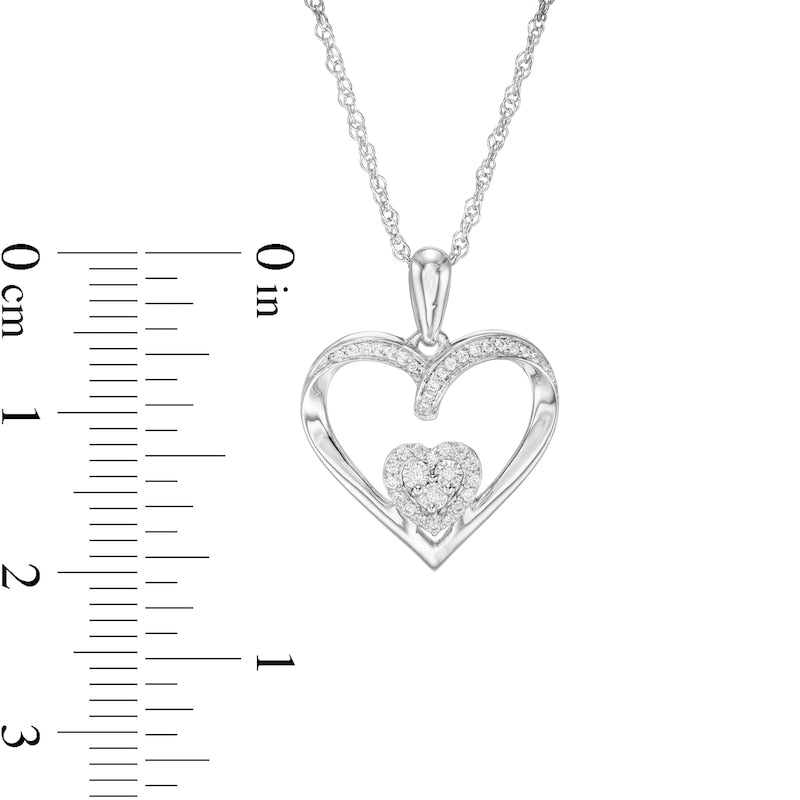0.1 CT. T.W. Composite Natural Diamond Double Heart Pendant in Sterling Silver