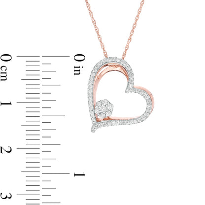 0.2 CT. T.W. Natural Diamond Layered Tilted Heart Pendant in 10K Rose Gold