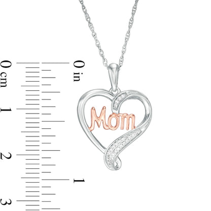0.05 CT. T.W. Natural Diamond Heart "MOM" Pendant in Sterling Silver and 10K Rose Gold