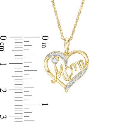 0.05 CT. T.W. Natural Diamond Heart "Mom" Pendant in 10K Yellow Gold