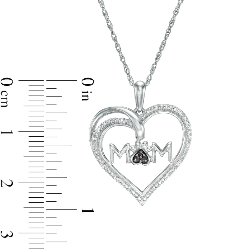 0.05 CT. T.W. Enhanced Black and White Natural Diamond Heart "MOM" Pendant in Sterling Silver