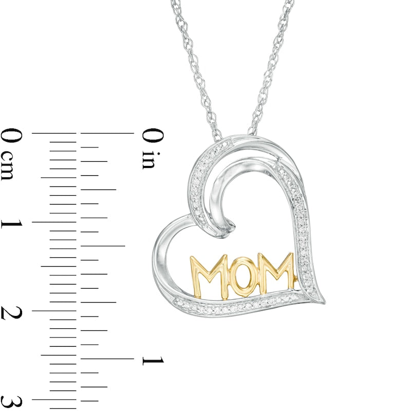 0.05 CT. T.W. Natural Diamond Tilted Heart "MOM" Pendant in Sterling Silver and 10K Yellow Gold