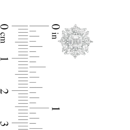 4.0mm Princess-Cut Lab-Created White Sapphire Ornate Frame Stud Earrings in 10K White Gold