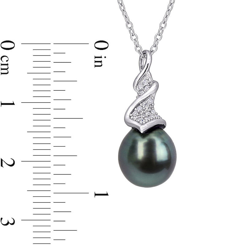 9.0-9.5mm Baroque Black Cultured Tahitian Pearl and 0.1 CT. T.W. Natural Diamond Swirl Pendant in Sterling Silver
