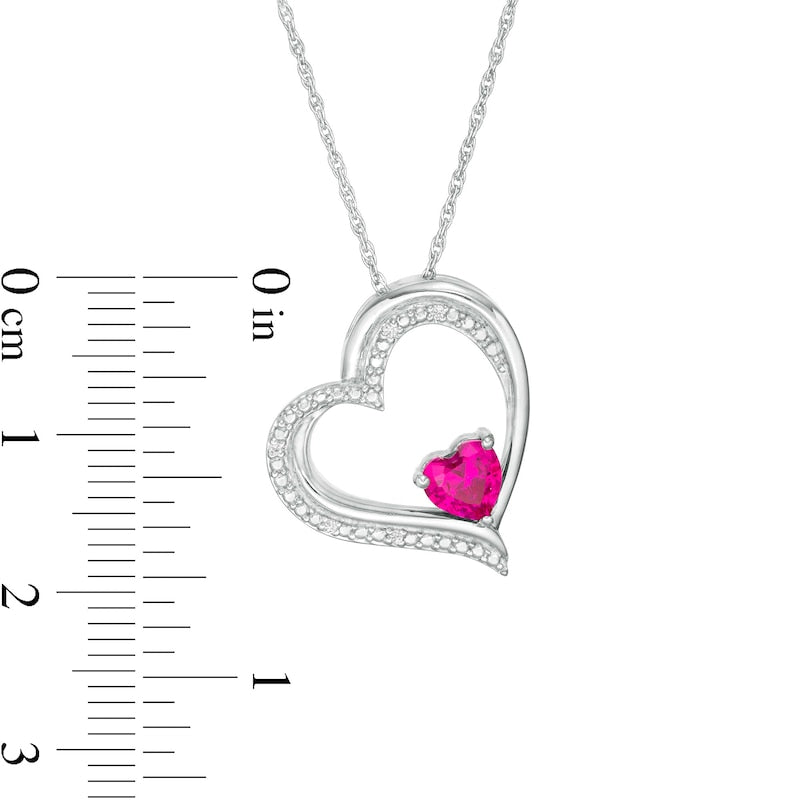 5.0mm Heart-Shaped Lab-Created Ruby and Diamond Accent Tilted Heart Pendant in Sterling Silver