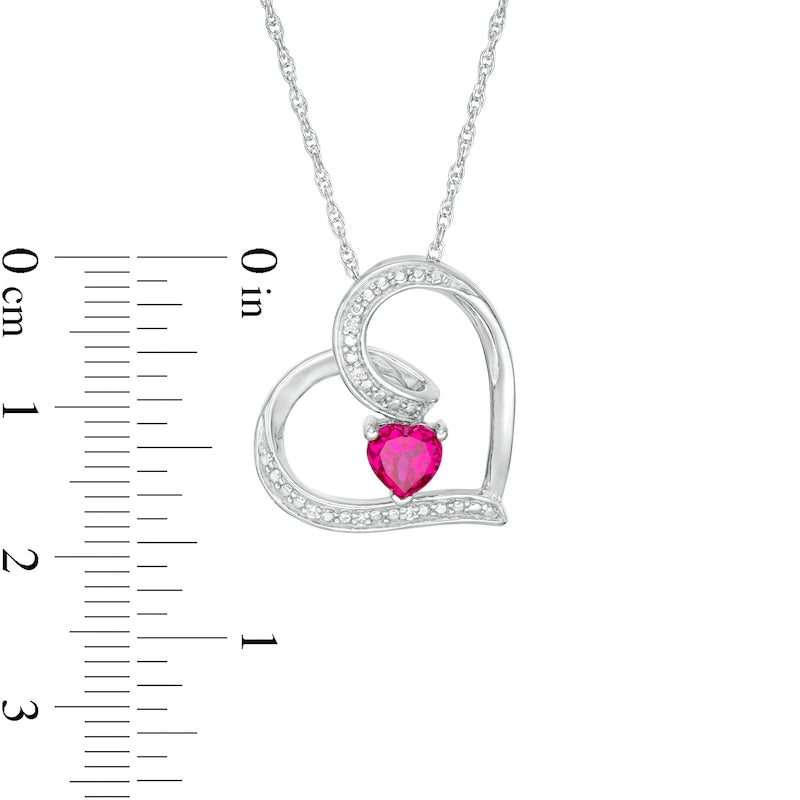 5.0mm Lab-Created Ruby and Diamond Accent Tilted Heart Pendant in Sterling Silver