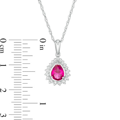 Pear-Shaped Lab-Created Ruby and White Sapphire Shadow Frame Pendant in Sterling Silver