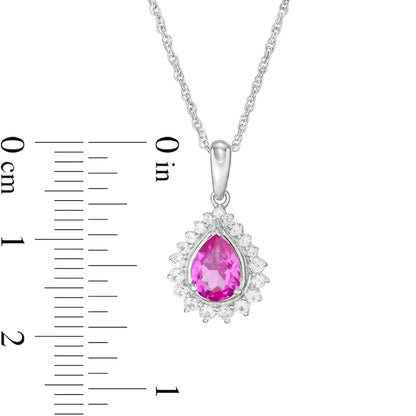 Pear-Shaped Lab-Created Pink and White Sapphire Shadow Frame Pendant in Sterling Silver