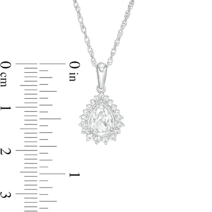 Pear-Shaped Lab-Created White Sapphire Shadow Frame Pendant in Sterling Silver