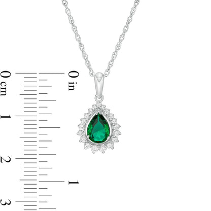 Pear-Shaped Lab-Created Emerald and White Sapphire Shadow Frame Pendant in Sterling Silver