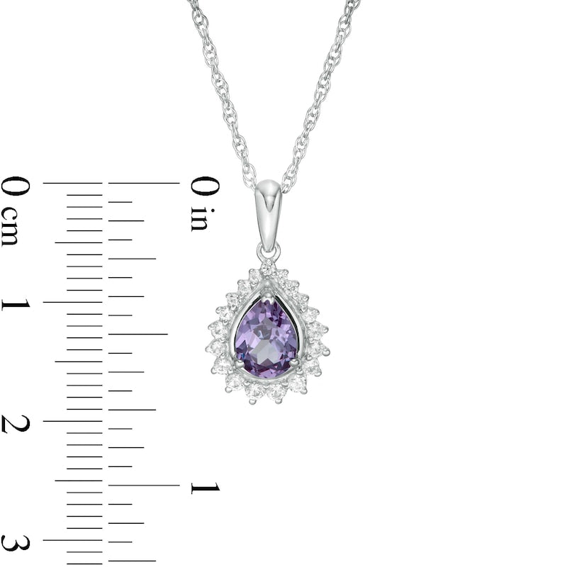 Pear-Shaped Lab-Created Alexandrite and White Sapphire Shadow Frame Pendant in Sterling Silver