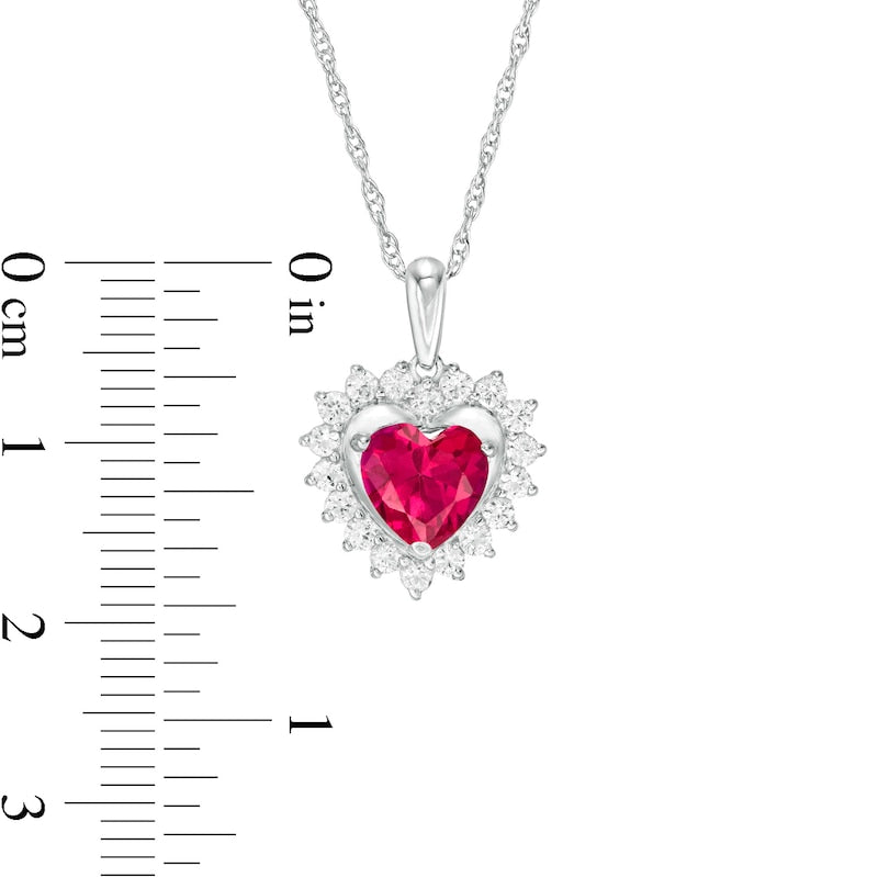7.0mm Heart-Shaped Lab-Created Ruby and White Sapphire Shadow Frame Pendant in Sterling Silver