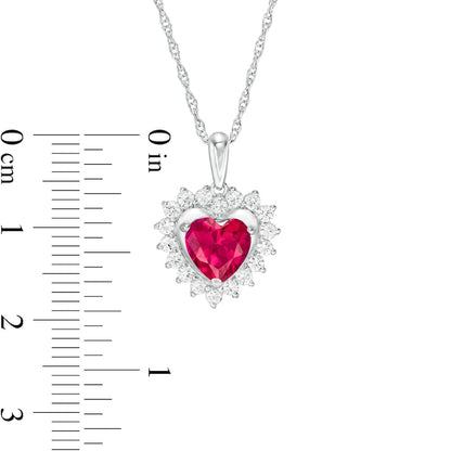 7.0mm Heart-Shaped Lab-Created Ruby and White Sapphire Shadow Frame Pendant in Sterling Silver