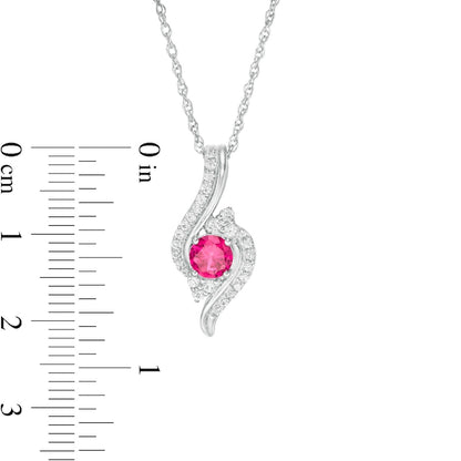 5.0mm Lab-Created Ruby and White Sapphire Tri-Sides Bypass Pendant in Sterling Silver
