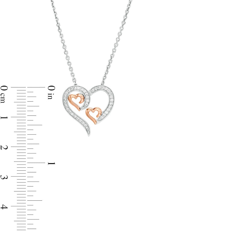 0.2 CT. T.W. Natural Diamond Triple Swirl Heart Pendant in Sterling Silver and 10K Rose Gold