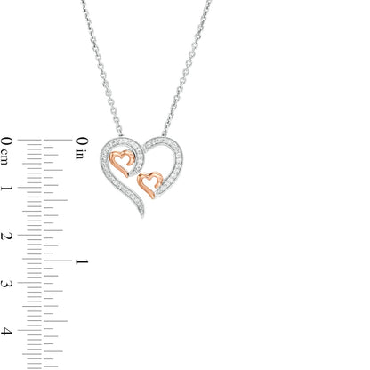 0.2 CT. T.W. Natural Diamond Triple Swirl Heart Pendant in Sterling Silver and 10K Rose Gold