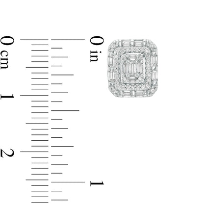 0.5 CT. T.W. Composite Diamond Double Cushion Frame Stud Earrings in 10K White Gold