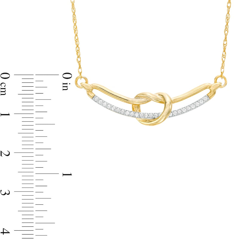 0.17 CT. T.W. Natural Diamond Pretzel Knot Curved Bar Necklace in 10K Yellow Gold