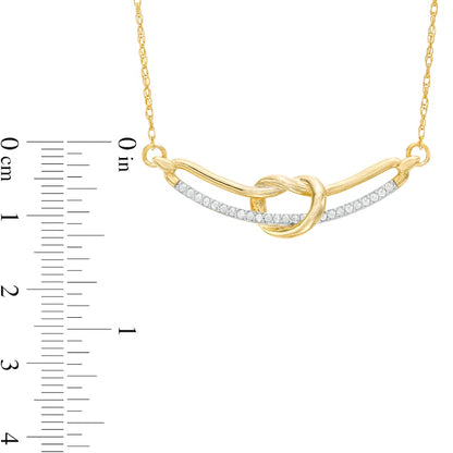 0.17 CT. T.W. Natural Diamond Pretzel Knot Curved Bar Necklace in 10K Yellow Gold