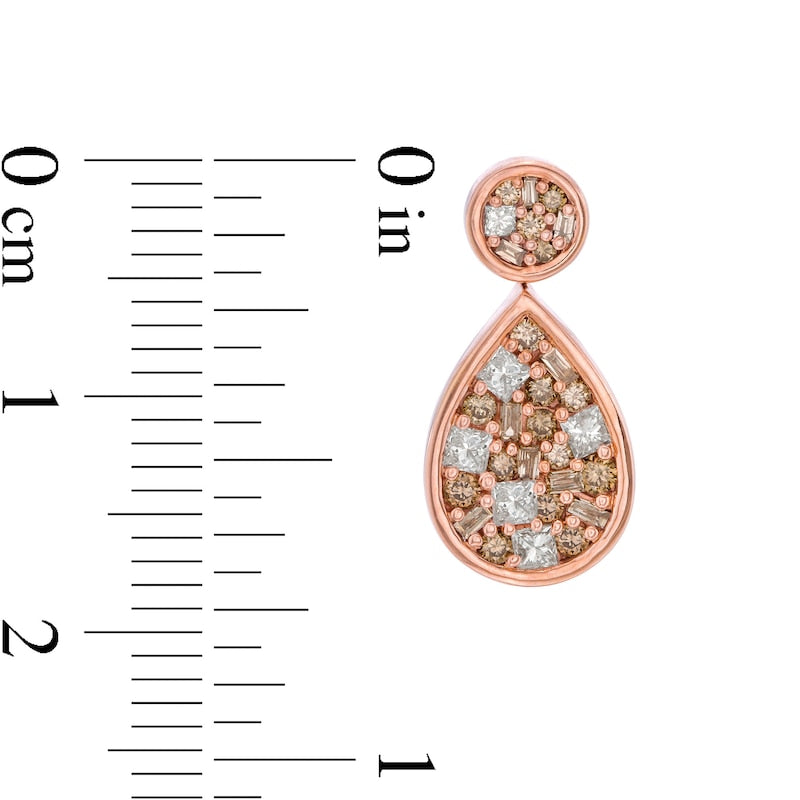 1 CT. T.W. Champagne and White Composite Diamond Teardrop Earrings in 10K Rose Gold