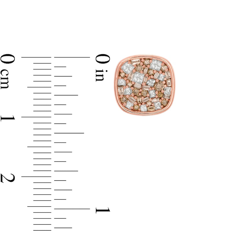 1 CT. T.W. Champagne and White Composite Diamond Cushion Stud Earrings in 10K Rose Gold