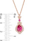 Pear-Shaped Lab-Created Ruby and White Sapphire Lotus Drop Pendant in Sterling Silver with 14K Rose Gold Plate