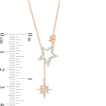 0.07 CT. T.W. Natural Diamond Star and Moon Drop Necklace in Sterling Silver with 10K Rose Gold Plate
