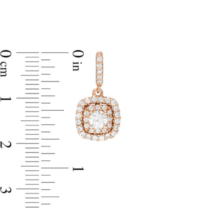 1 CT. T.W. Diamond Double Cushion Frame Drop Earrings in 14K Rose Gold
