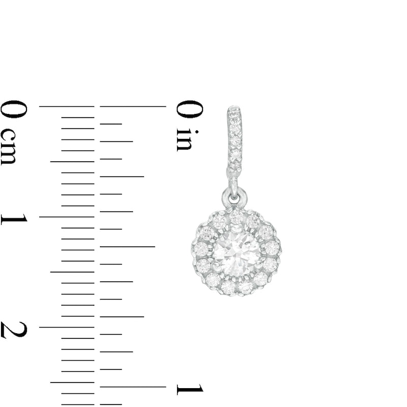 0.75 CT. T.W. Diamond Frame Scallop Edge Drop Earrings in 14K White Gold