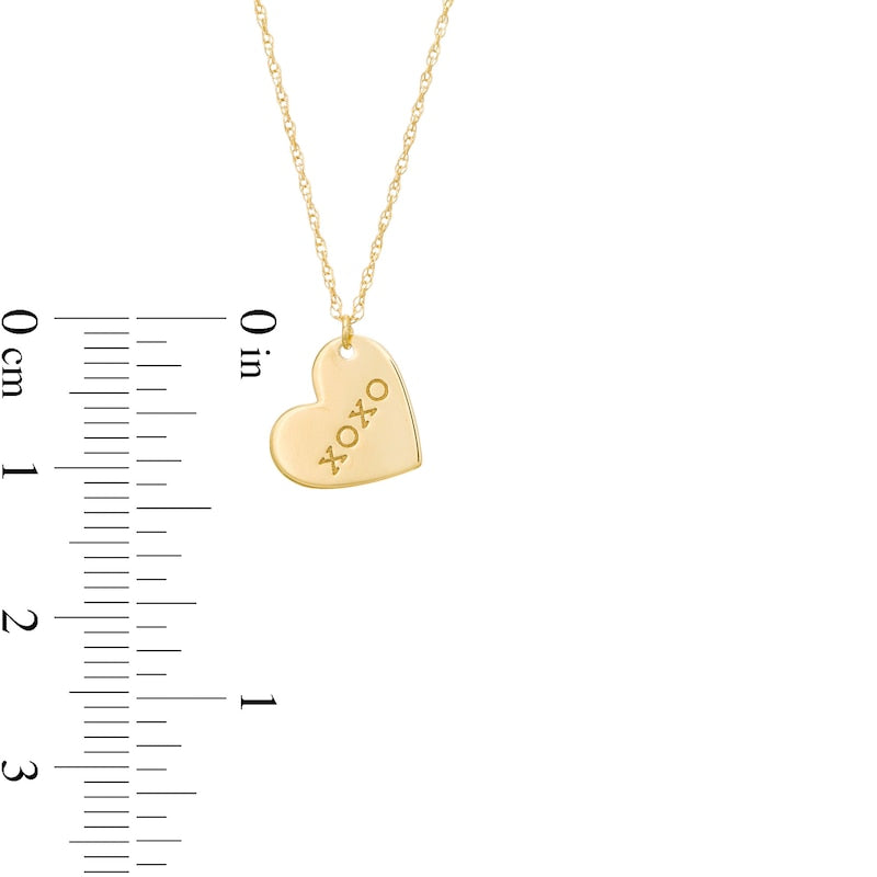 Etched "XOXO" Tilted Heart Pendant in 14K Gold