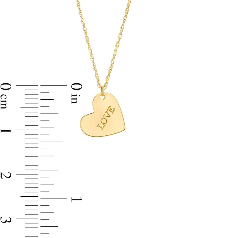 Etched "LOVE" Tilted Heart Pendant in 14K Gold
