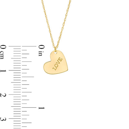 Etched "LOVE" Tilted Heart Pendant in 14K Gold