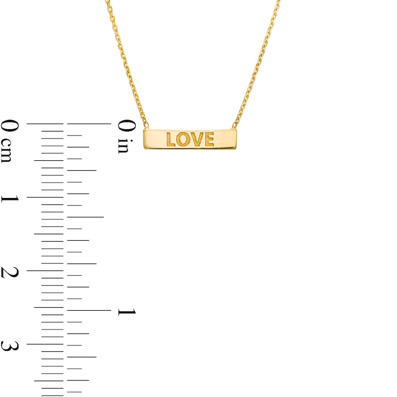Etched "LOVE" Horizontal Bar Necklace in 14K Gold