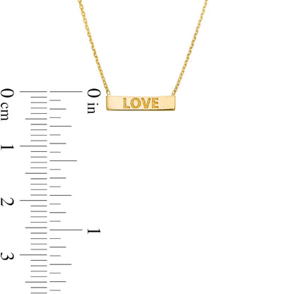 Etched "LOVE" Horizontal Bar Necklace in 14K Gold