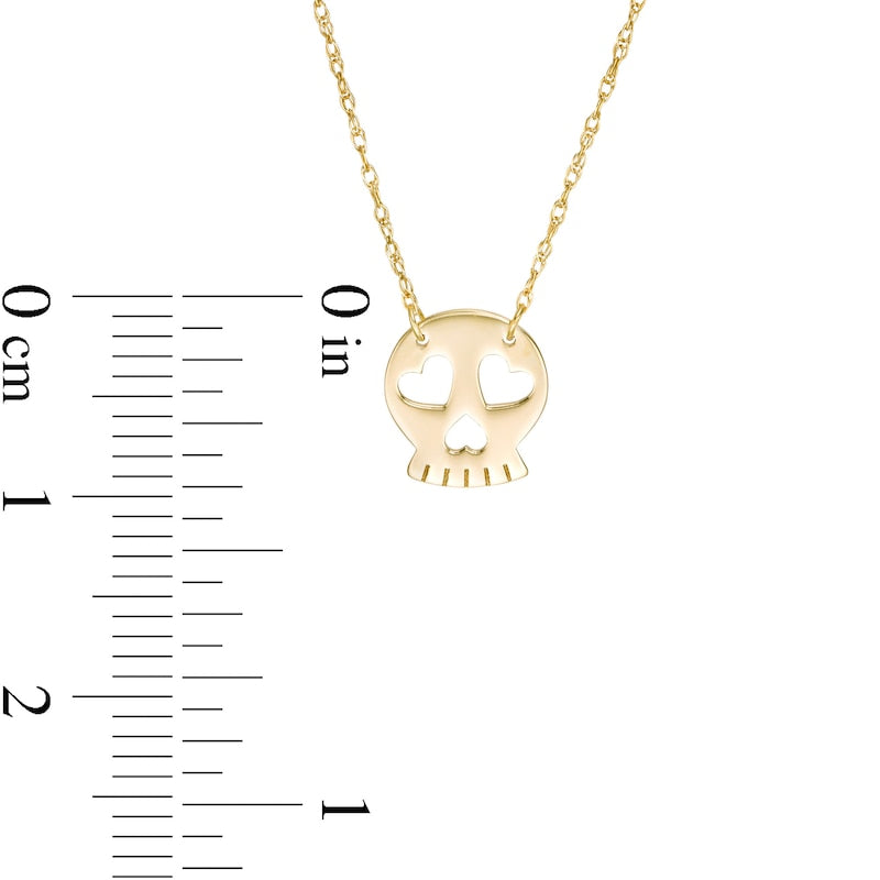 Mini Skull with Heart Eyes Necklace in 14K Gold