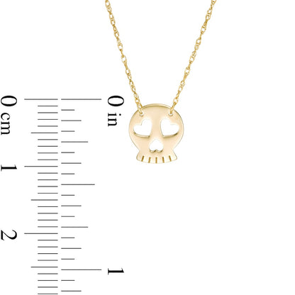 Mini Skull with Heart Eyes Necklace in 14K Gold