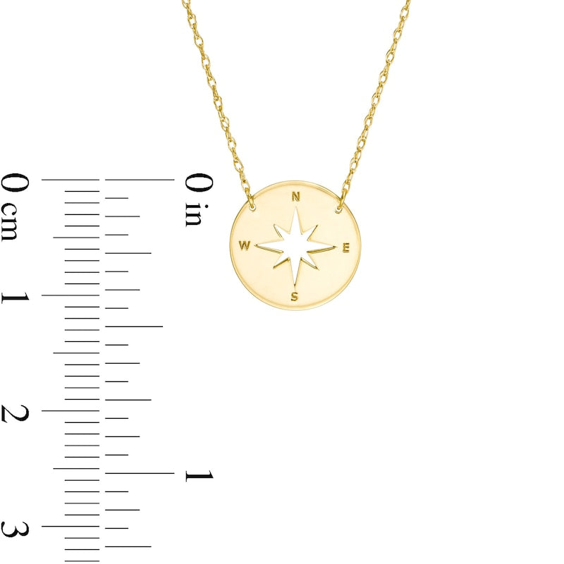 Mini Etched Cut-Out Compass Disc Necklace in 14K Gold