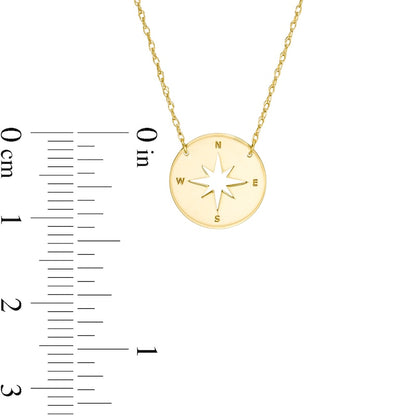 Mini Etched Cut-Out Compass Disc Necklace in 14K Gold