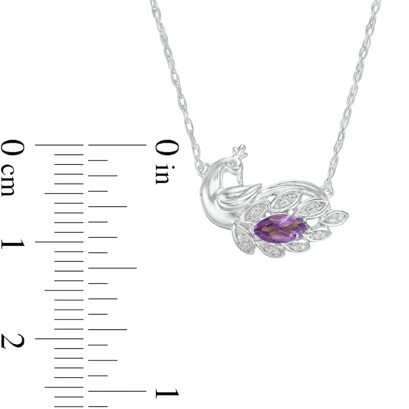 Marquise Amethyst and Natural Diamond Accent Peacock Necklace in Sterling Silver
