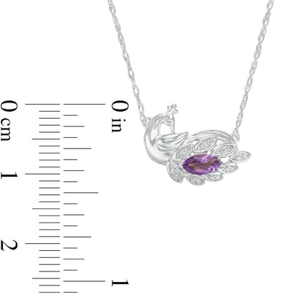 Marquise Amethyst and Natural Diamond Accent Peacock Necklace in Sterling Silver