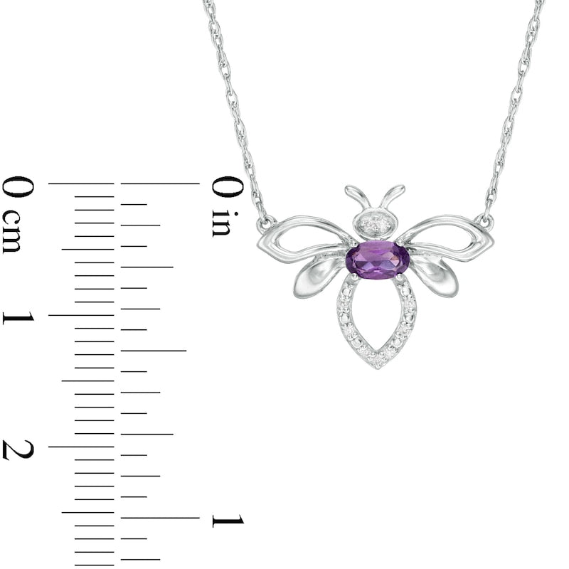 Oval Amethyst and Natural Diamond Accent Bumblebee Necklace in Sterling Silver